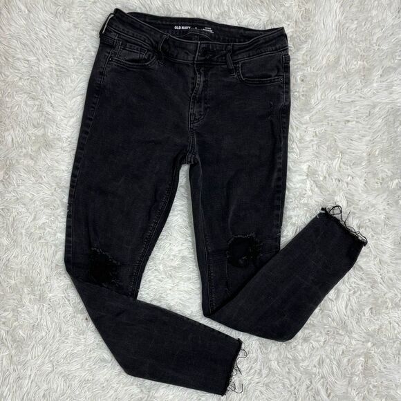 Old Navy Rockstar Mid-Rise Super Skinny Jeans Sz 6 Womens 25” Inseam Faded Black - Picture 1 of 11